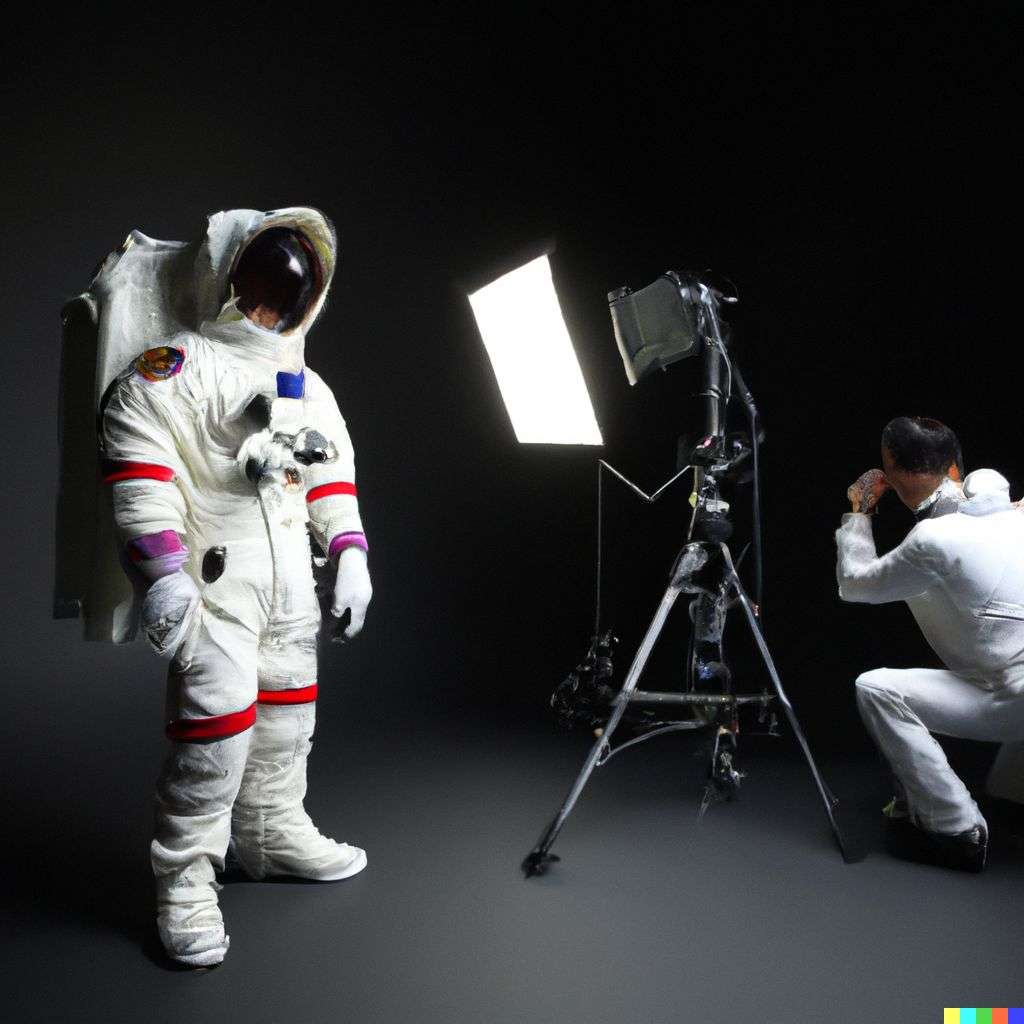 an astronaut in a professional photography studio